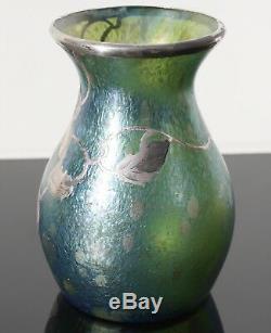 Loetz Veuve Creta Papillon Iridescent Vase En Verre Avec De L'argent Overlay Art Nouveau
