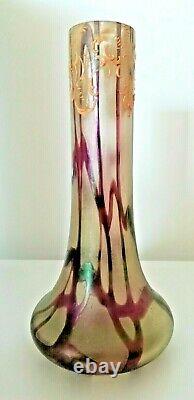 Loetz/bohemain Violet Coloured Iridescent Art Nouveau Vase En Verre