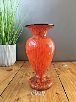 Lovely Antique Art Deco Bohemian Loetz Orange Tango Vert Vase De Verre D'aventurine