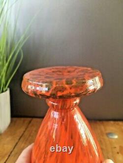 Lovely Antique Art Deco Bohemian Loetz Orange Tango Vert Vase De Verre D'aventurine