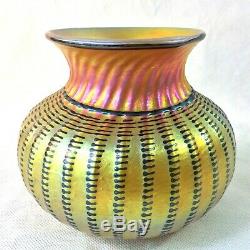 Lundberg Studios 1999 Enregistrez-vous Or Irisé Aurene Art Glass Vase 5 1 / 8h Contemp