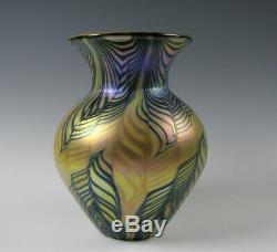 Lundberg Studios Vert Et Or Irisé Art Glass Vase