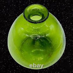 MCM Blenko Ensemencée Vert Olive Bulbous Blown Verre Vase De Bouteille Petite Bouche 8,5