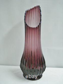 MCM L. E. Smith Glass 18 Améthyste Vase À Côtes Cassé Colonne Purple Swung Fat