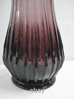 MCM L. E. Smith Glass 18 Améthyste Vase À Côtes Cassé Colonne Purple Swung Fat