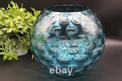 MID Century Bohemian Borske Sklo Czech Art Glass Optic Olive Vase En Bleu
