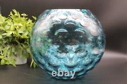 MID Century Bohemian Borske Sklo Czech Art Glass Optic Olive Vase En Bleu