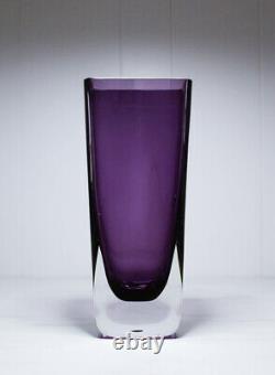 MID Century Modern Art Glass Upscale Amethyst Couleur Vase Lourd Massif