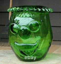 MID Century Modern MCM Blenko Green Clown Face Vase Glass Art Joel Myers Design