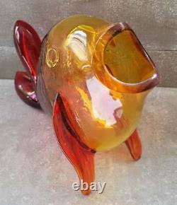 MID Century Vtg Blenko Amberina Tangerine Art Verre Poisson Vase Livraison Gratuite
