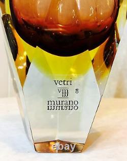 Magnifique Mandruzzato 5 Facets Murano Art Vase Orig Label 8 Italie