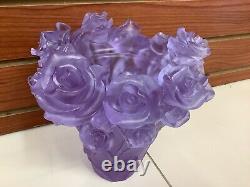 Magnifique Pate De Verre Lilas Rose Vase 6.45 Pounds Heavy Glass Art Signed