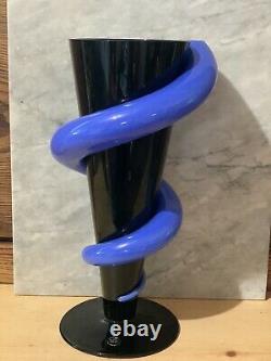 Magnifique Studio Rosenthal-linie Vase En Verre D'art Postmoderne Snake Bleu Noir 12