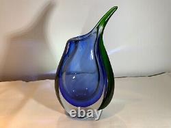 Magnifique Vase De Déesse Multi Somerso Art Glass Freeform. Bord Bleu/vert. Sympa.