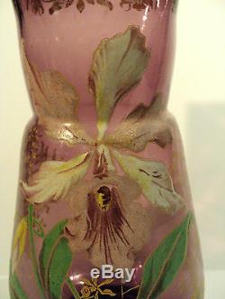 Magnifique Vase En Verre De L'art Français Du Mont Joye, À Décoration Lamine Émaillée, Env. 1900