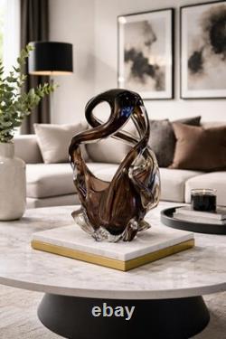 Magnifique grand bol panier en verre doublé style Murano vintage, lourd, marron, 550 £