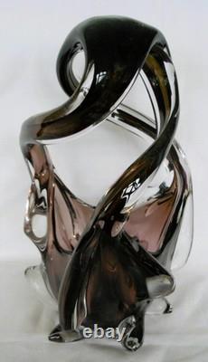 Magnifique grand bol panier en verre doublé style Murano vintage, lourd, marron, 550 £