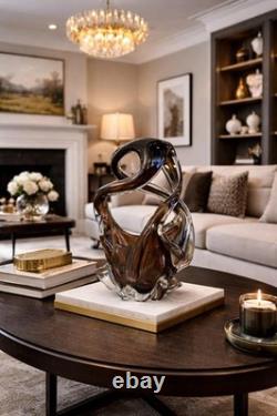 Magnifique grand bol panier en verre doublé style Murano vintage, lourd, marron, 550 £