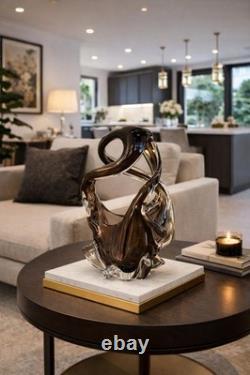 Magnifique grand bol panier en verre doublé style Murano vintage, lourd, marron, 550 £