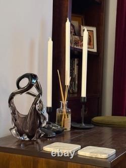 Magnifique grand bol panier en verre doublé style Murano vintage, lourd, marron, 550 £