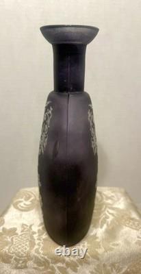 Magnifique vase en verre artistique gravé, noir givré, améthyste et violet