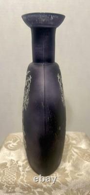 Magnifique vase en verre artistique gravé, noir givré, améthyste et violet