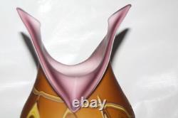 Magnifique vase en verre artistique multicouche signé Essie Zareh de 17 pouces soufflé à la main Baijab