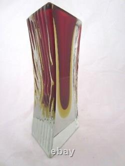 Mandruzzato Texturé & Facettes Murano Rubis & Amber Vase Bloc De Verre D'art