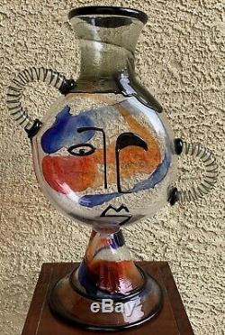 Mario Badioli Murano Art De Verre Visage Vase 22 Style Picasso Signé Avec Le Label