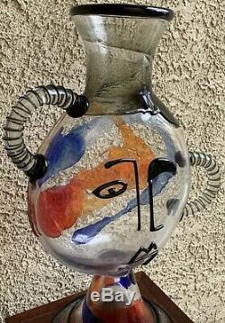 Mario Badioli Murano Art De Verre Visage Vase 22 Style Picasso Signé Avec Le Label