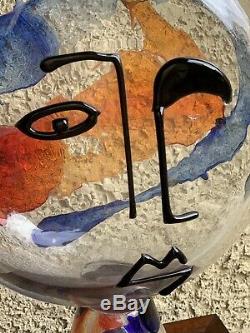 Mario Badioli Murano Art De Verre Visage Vase 22 Style Picasso Signé Avec Le Label