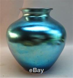 Massive 10 Steuben Blue Aurene Art Vase En Verre Couleur Superbe! C. 1915 Antique