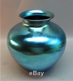 Massive 10 Steuben Blue Aurene Art Vase En Verre Couleur Superbe! C. 1915 Antique