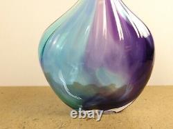 Matt Seasholtz Vase De Bouteille En Verre D'art Bleu Et Violet Signé (it#b3)