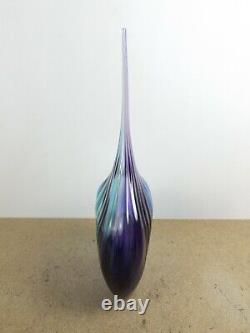 Matt Seasholtz Vase De Bouteille En Verre D'art Bleu Et Violet Signé (it#b3)