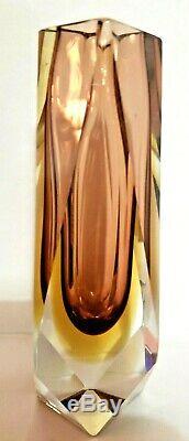 Milieu Du Siècle Italien Murano Facettes Mandruzzato Sommerso Art Glass 6.5 Vase