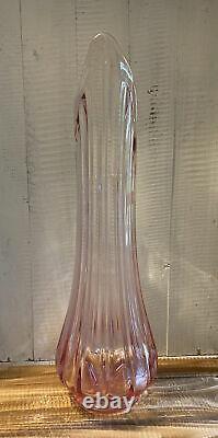 Milieu Du Siècle MCM Le Smith Simplicity Art Glass Ribbed Swung Pink Vase Large 20