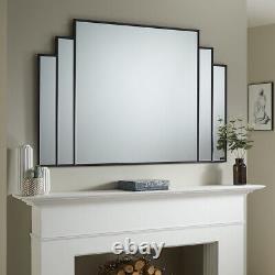 Miroir de cheminée Charleston Art Déco en bois noir fait main H 80cm x L 120cm