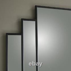 Miroir de cheminée Charleston Art Déco en bois noir fait main H 80cm x L 120cm