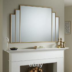 Miroir de dessus de cheminée Charleston Design Art Déco fait à la main Cadre doré H 80cm x L 120cm