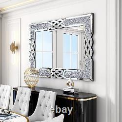 Miroir mural en diamant écrasé luxueux de 100x70 cm, grand miroir mural étincelant Glitz