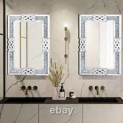 Miroir mural en diamant écrasé luxueux de 100x70 cm, grand miroir mural étincelant Glitz