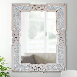 Miroir mural en diamant écrasé luxueux de 100x70 cm, grand miroir mural étincelant Glitz