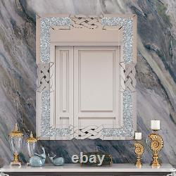 Miroir mural en diamant écrasé luxueux de 100x70 cm, grand miroir mural étincelant Glitz