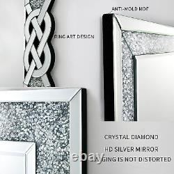 Miroir mural en diamant écrasé luxueux de 100x70 cm, grand miroir mural étincelant Glitz