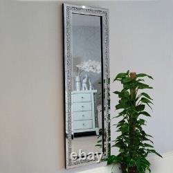 Miroir mural long en cristal élégant et étincelant avec des diamants - 120cm x 40cm