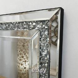 Miroir mural long en cristal élégant et étincelant avec des diamants - 120cm x 40cm