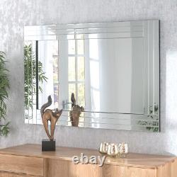 Miroir mural rectangulaire biseauté encadré en verre argenté Gabriella de 100cm x 70cm