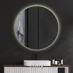 Miroir mural rond de salle de bain de luxe avec éclairage LED chaud blanc froid 90 cm