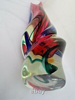Monumental Murano / Tchèque Sculptural Sommerso Twisted Beak Vase En Verre Vintage